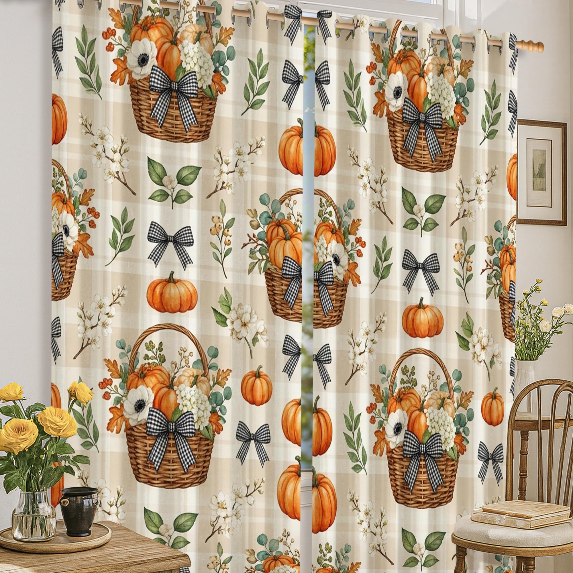 Rideaux occultants citrouilles orange automne au tissu sans plis unique