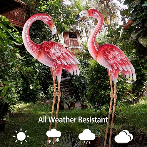 Miniatura 4 de Natelf Decoraciones de flamenco rosa para patio, estatuas y esculturas de jardín de metal, adornos de césped de pájaro de pie para patio, decoración