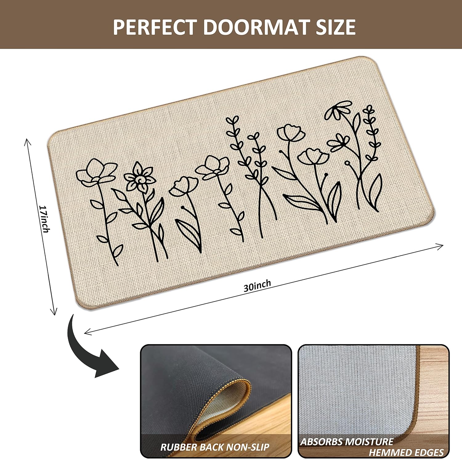 Farmhouse Rustic Wildflower Flower Floral Door Mat Doormat,17"X30" Decorative Home Indoor Outdoor Patio Entry Front Door Mat,Floral Welcome Mat Decor,Flower Lover Gifts for Women Girls