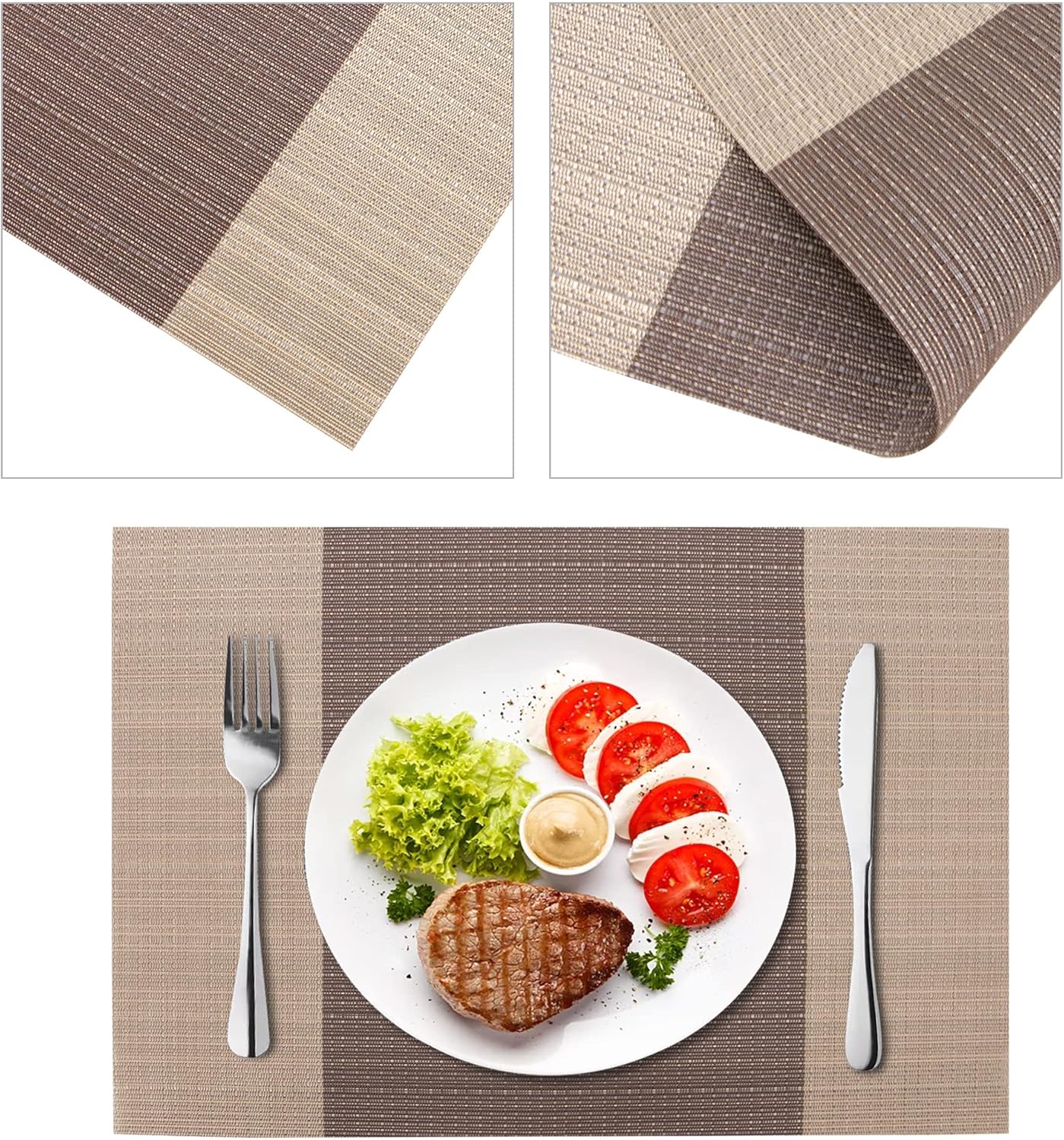 Time to Sparkle Set of 6 Vinyl Woven Placemats Place Mats Non slip Table Mats Waterproof Heat-resistant Dinning Table Mats Decor (PVC-GRID-BRW) - Image 5