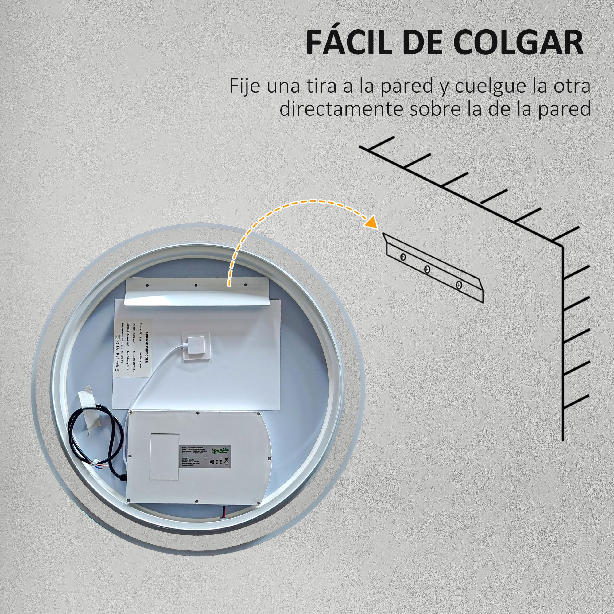kleankin Espejo de Baño con Luces LED Ajustable Antivaho Ø60 cm Plata | Espejo para Baño Redondo, Función de Memoria, Interruptor Táctil, para Salón Entrada