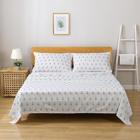 Safdie Bedding 4 Piece Bed Sheets Queen Breathable Hotel Comfort Hypoallergenic Microfiber - Deep Pockets - Wrinkle and Fade Resistant - Sheets & Pillowcases - Blue Anchor