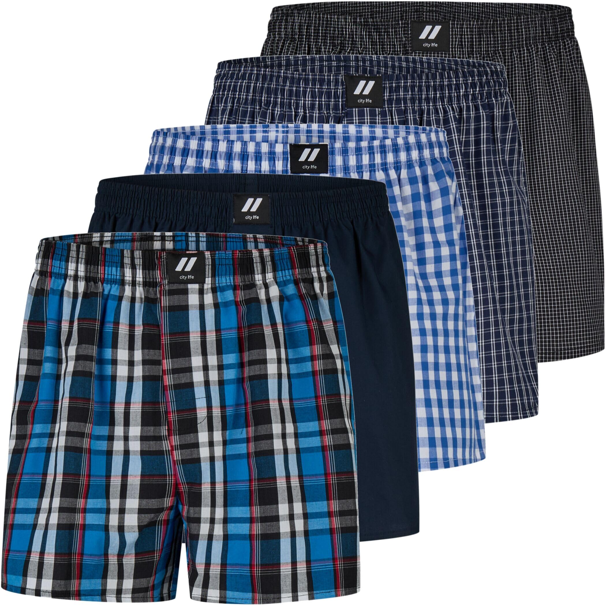 City Life Herren Webboxer 5er Pack - 100% Baumwolle, desortierte Boxershorts, atmungsaktiv & bequem, Farbe:Design 1, Grösse:L
