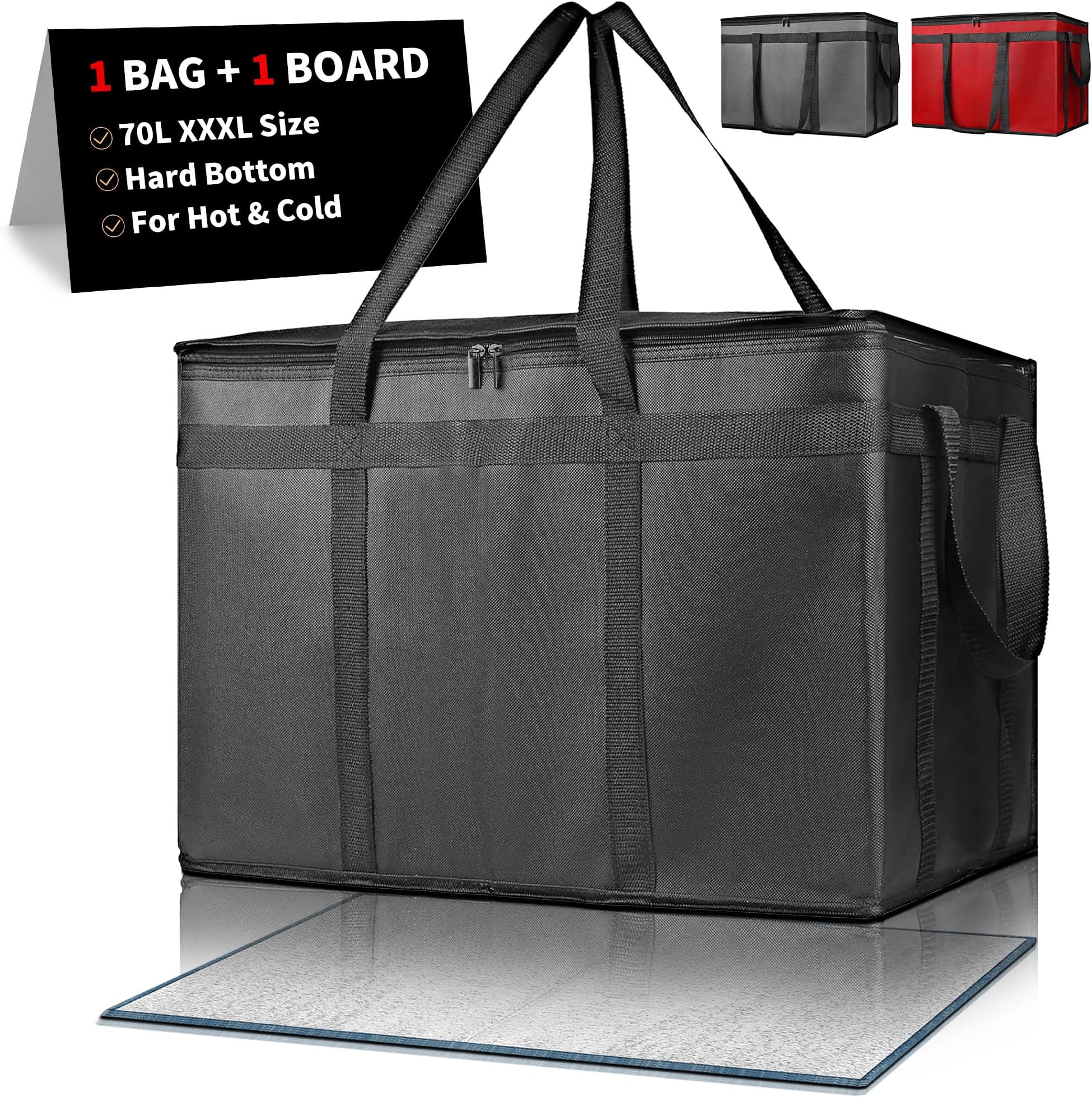 Insulated Food Delivery Bag, Commercial Grade Pizza Carrier for Hot and Cold Food, Large Reusable Catering Cooler Bag 22x15x14, Pizza Delivery Box for Uber Eats, Doordash Essentials