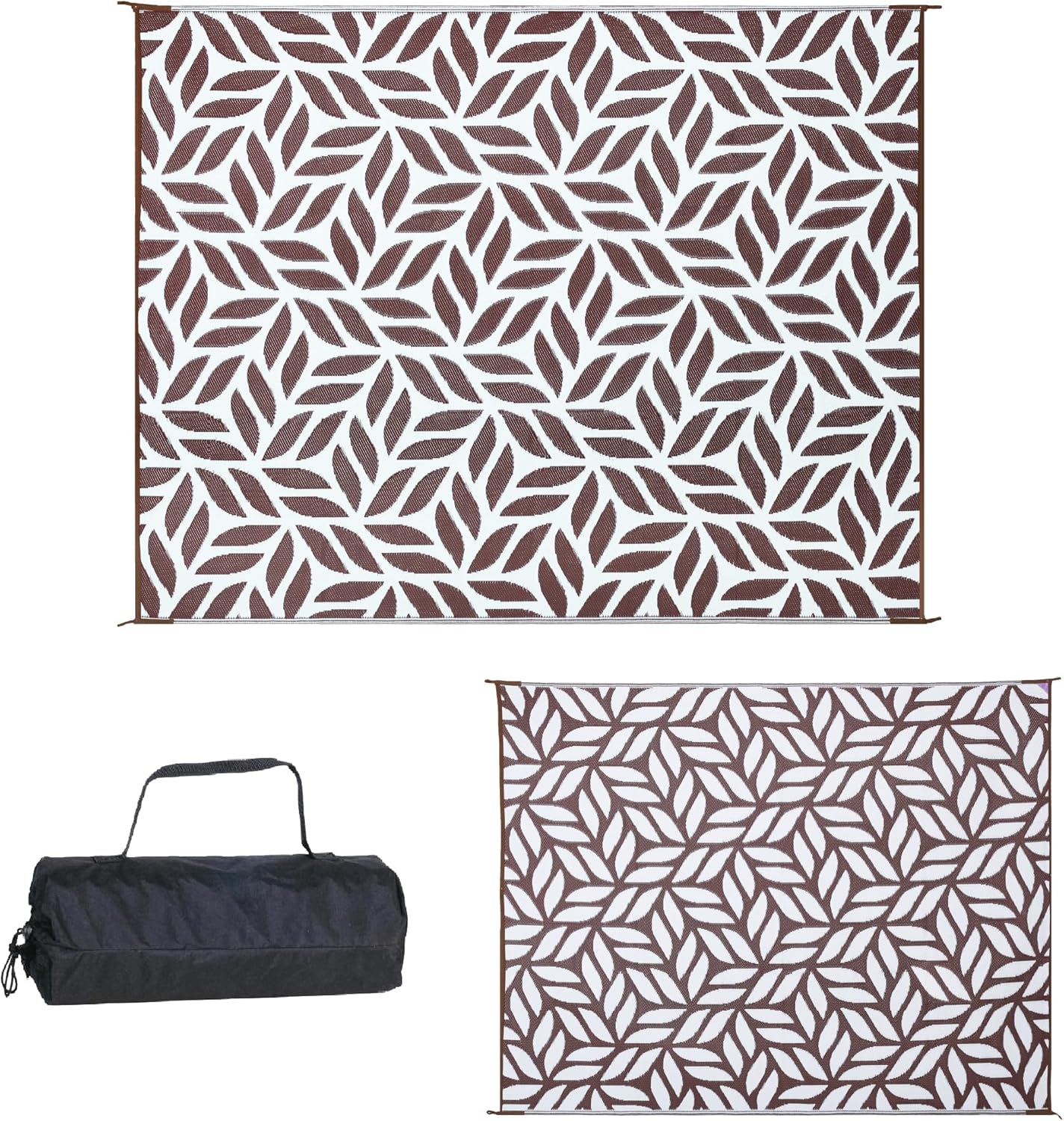 Stylish Camping 258107 8-feet by 10-feet Reversible Mat, Plastic Straw Rug, Large Floor Mat for Outdoors, RV, Patio, Backyard, Picnic, Beach, Camping - Leaf Mat (Brown/White)