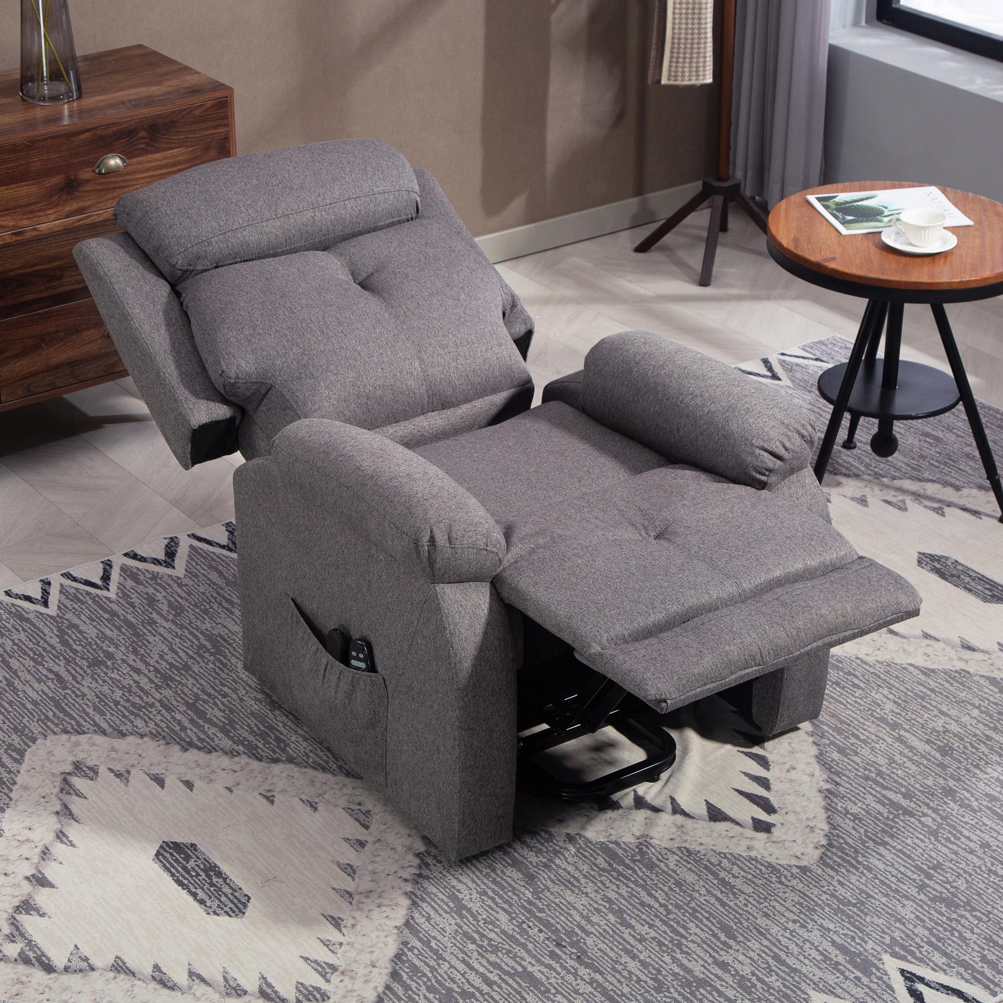 HOMCOM Fauteuil releveur électrique avec Fonction Massage et Chauffage, Fauteuil Relax électrique avec Dossier inclinable, Ports USB, télécommandes, Repose-Pied et Poche latérale, Tissu en Lin, Gris