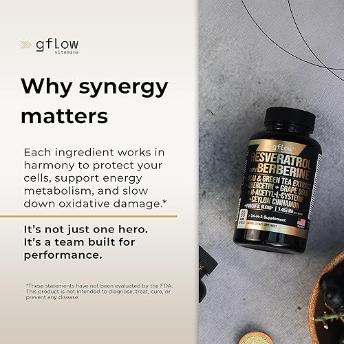 Miniatura 3 de Suplemento de resveratrol con extracto de té verde de berberina, canela de Ceilán, semilla de uva y quercetina, 1000 mg de quercetina, N acetil