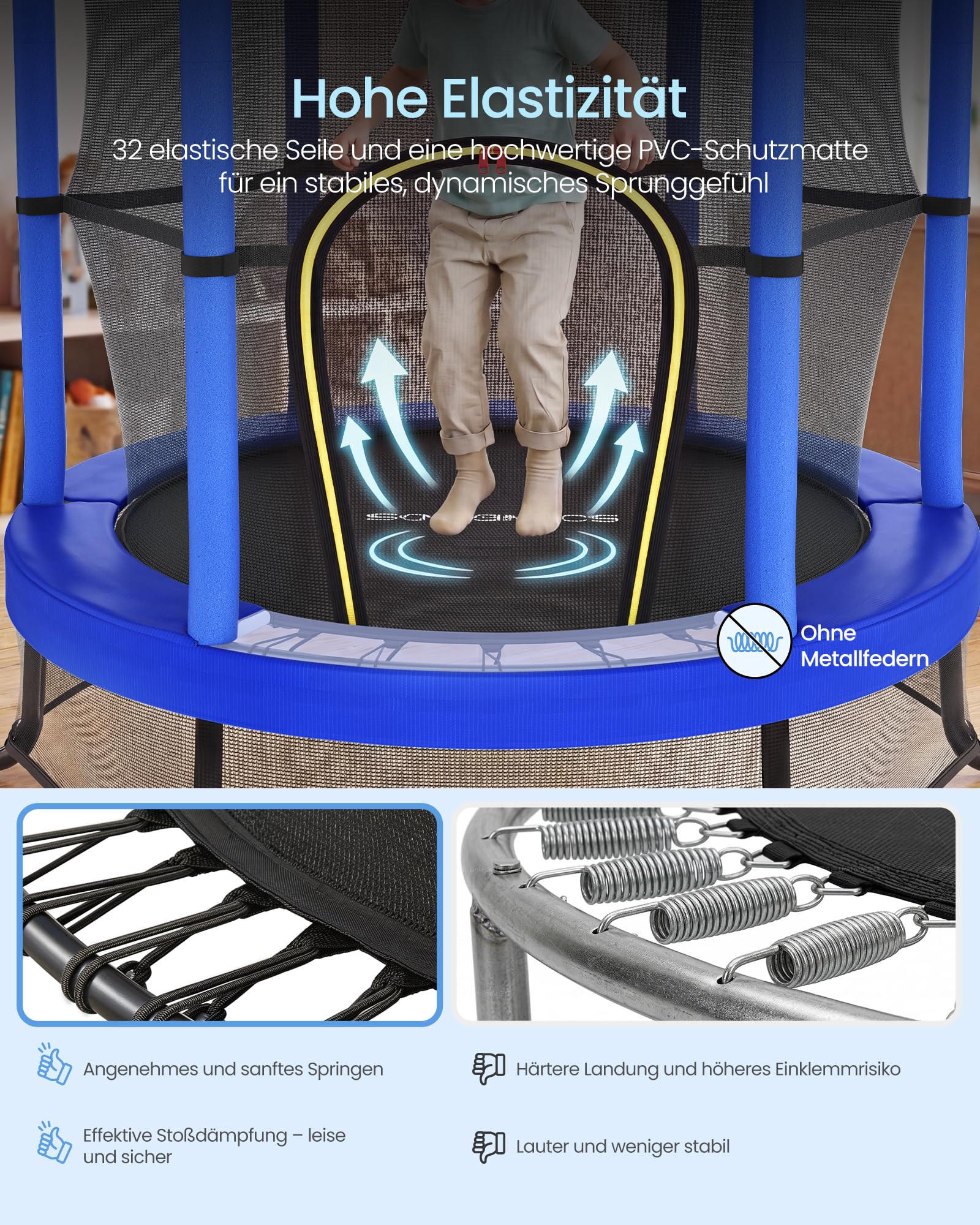 SONGMICS Trampolin Kinder, 174 cm Kindertrampolin mit Sicherheitsnetz, Randabdeckung, Mini-Trampolin Fitness, Stahlrahmen, Gartentrampolin, für Indoor und Outdoor, Garten