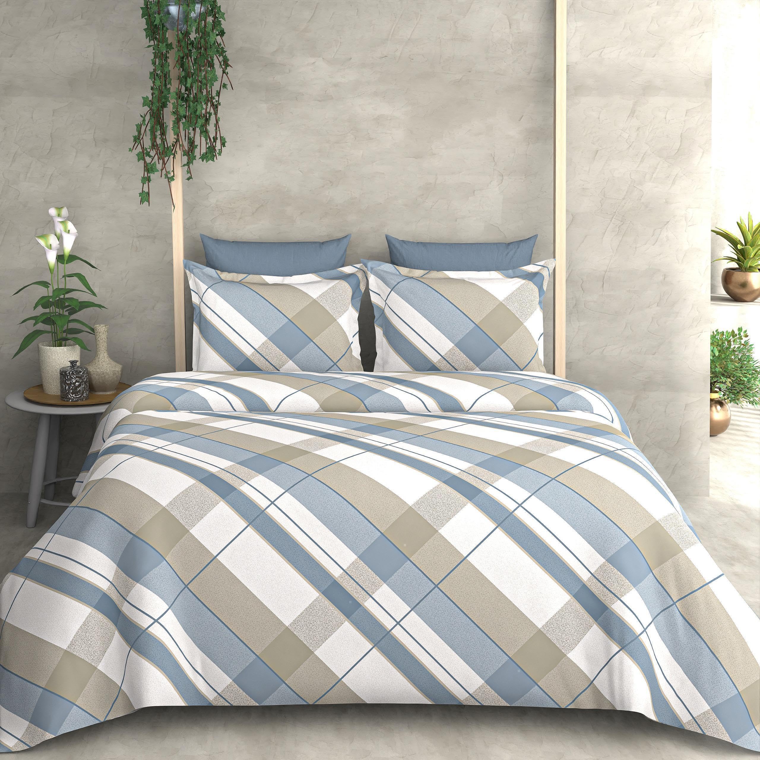 AMEYAA 350 TC Cotton Feel Glace Cotton All Around Elastic Fitted Bedsheets Queen Size | Premium Super Soft Fitted Bedsheet Queen Size for Double Bed | Fits Up to 8 to 10 Inches, 78 x 60, Blue Line (B0DD4WZ4P3) Amazon Price History, Amazon Price Tracker