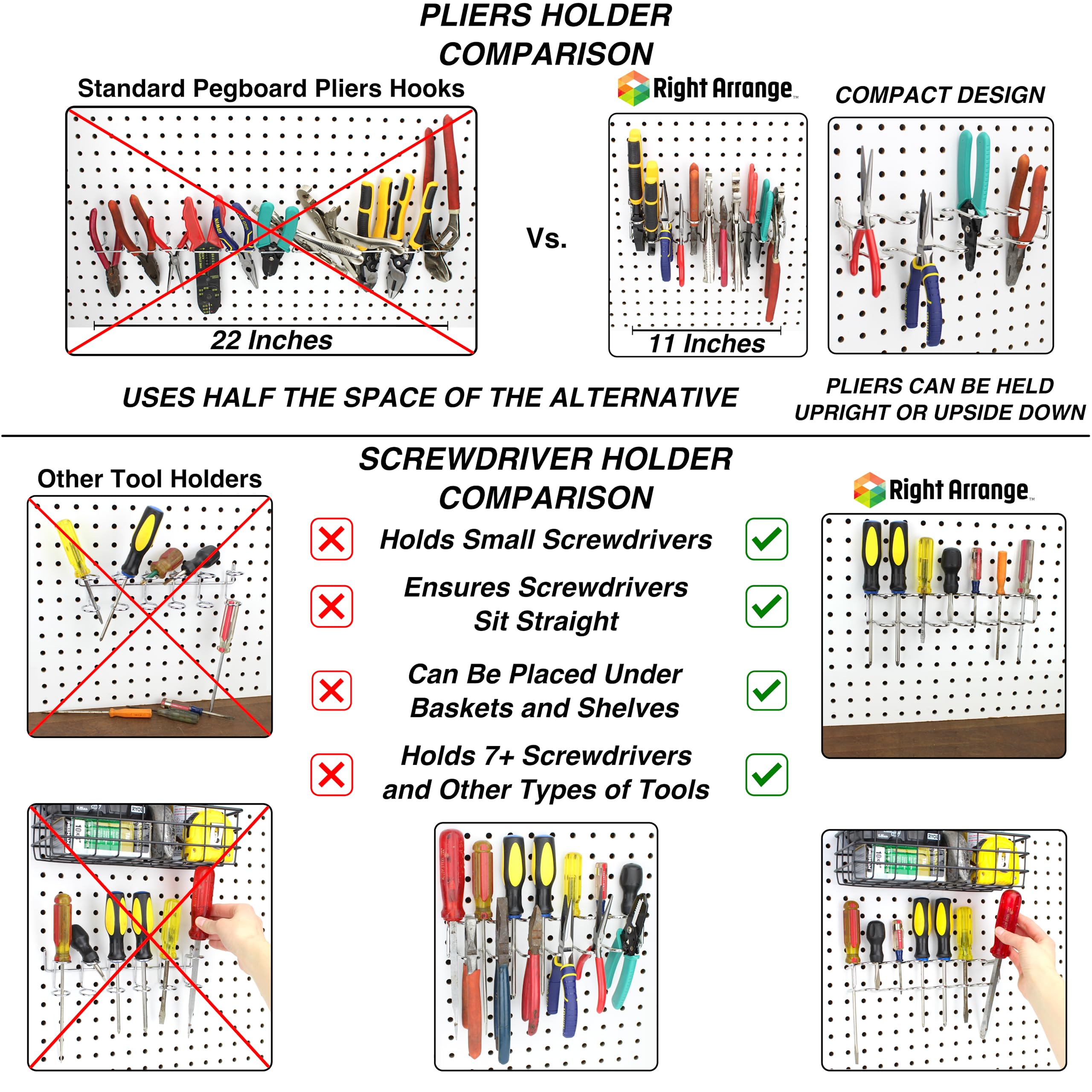 Right Arrange Peg Board Hooks For Hanging Tools Assortment – Tool Organization Accessories Kit – Organizer Set Of 1 Inch, 2 Inch, 4 Inch L Hooks, J Hook, Pegboard Pliers Rack - View #6