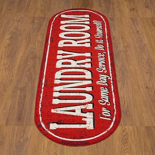 Miniatura 3 de Ottomanson Laundry Collection - Tapete largo de diseño con texto Laundry (lavandería) y respaldo antideslizante de caucho, 2x5, 20 x 59 pulgadas,