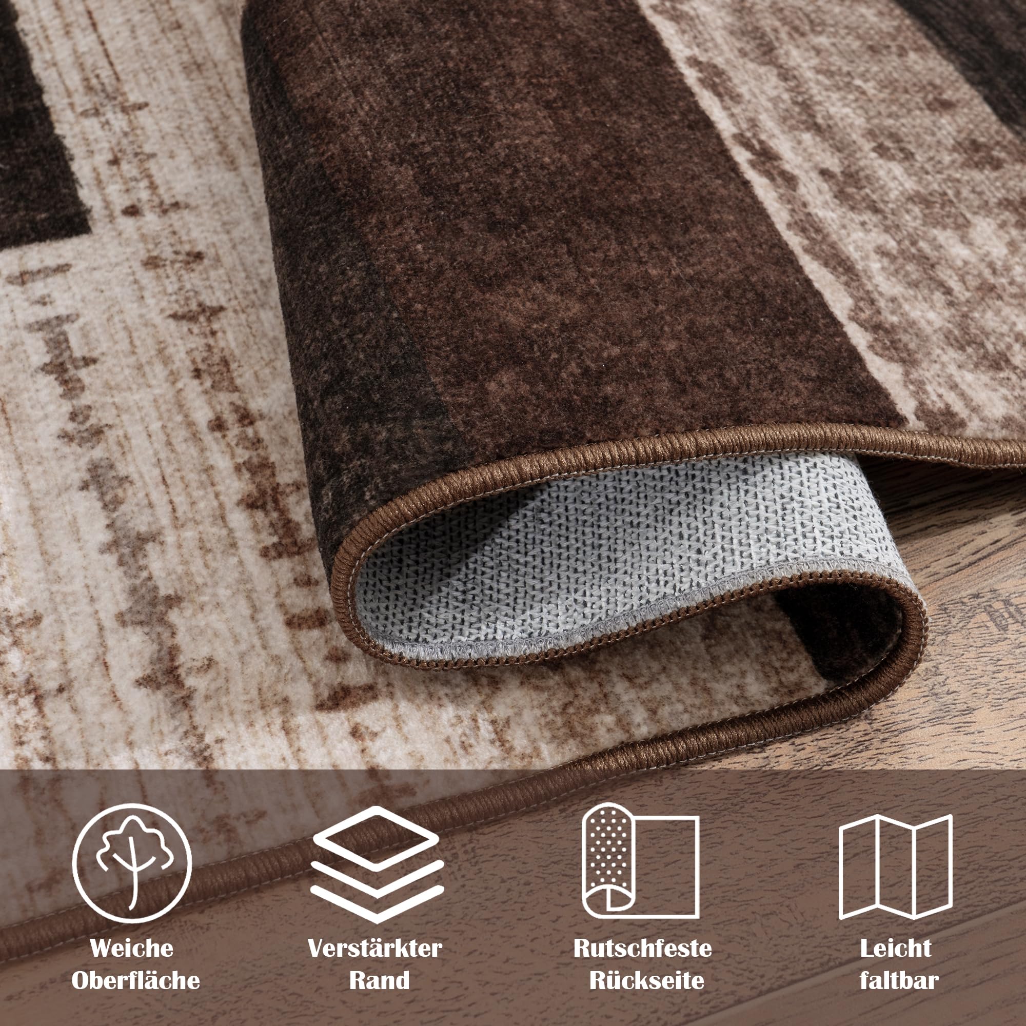 Moderne Geometrische Patchwork Indoor Wohnzimmer Teppich, Schokolade 160x230 cm Große Teppiche Rockwood Sammlung Böden Dekor für Schlafzimmer, Braun Weich Kurzflor Waschbar Teppich Gegend