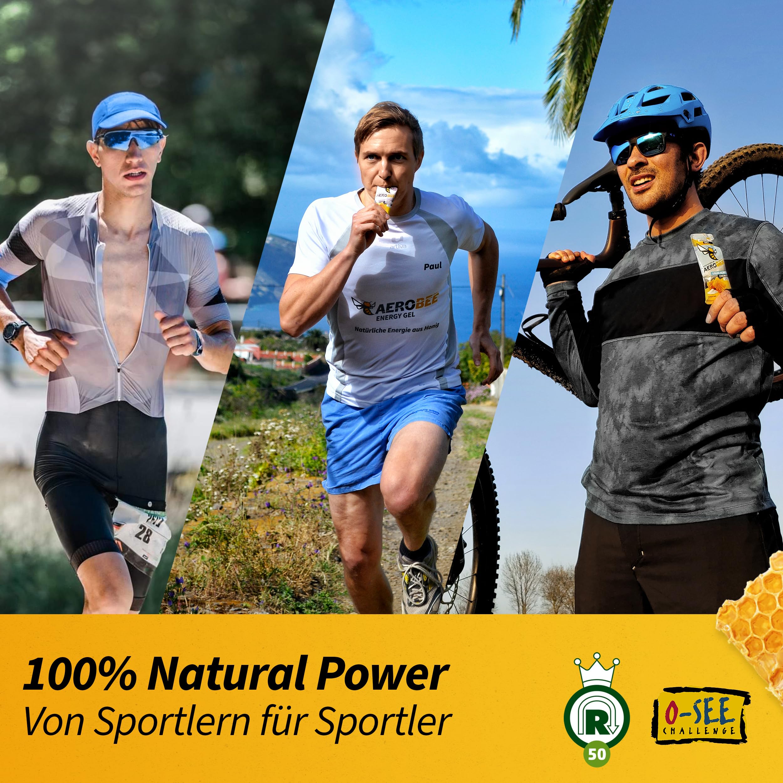AEROBEE Energy Liquid Gel - Honey & Salt 10x26g [100% Natürliches Energie aus Honig] richtig leckeres Sportgel für den Ausdauersport, Energy Gel Laufen, Power Sport, Kohlenhydrate