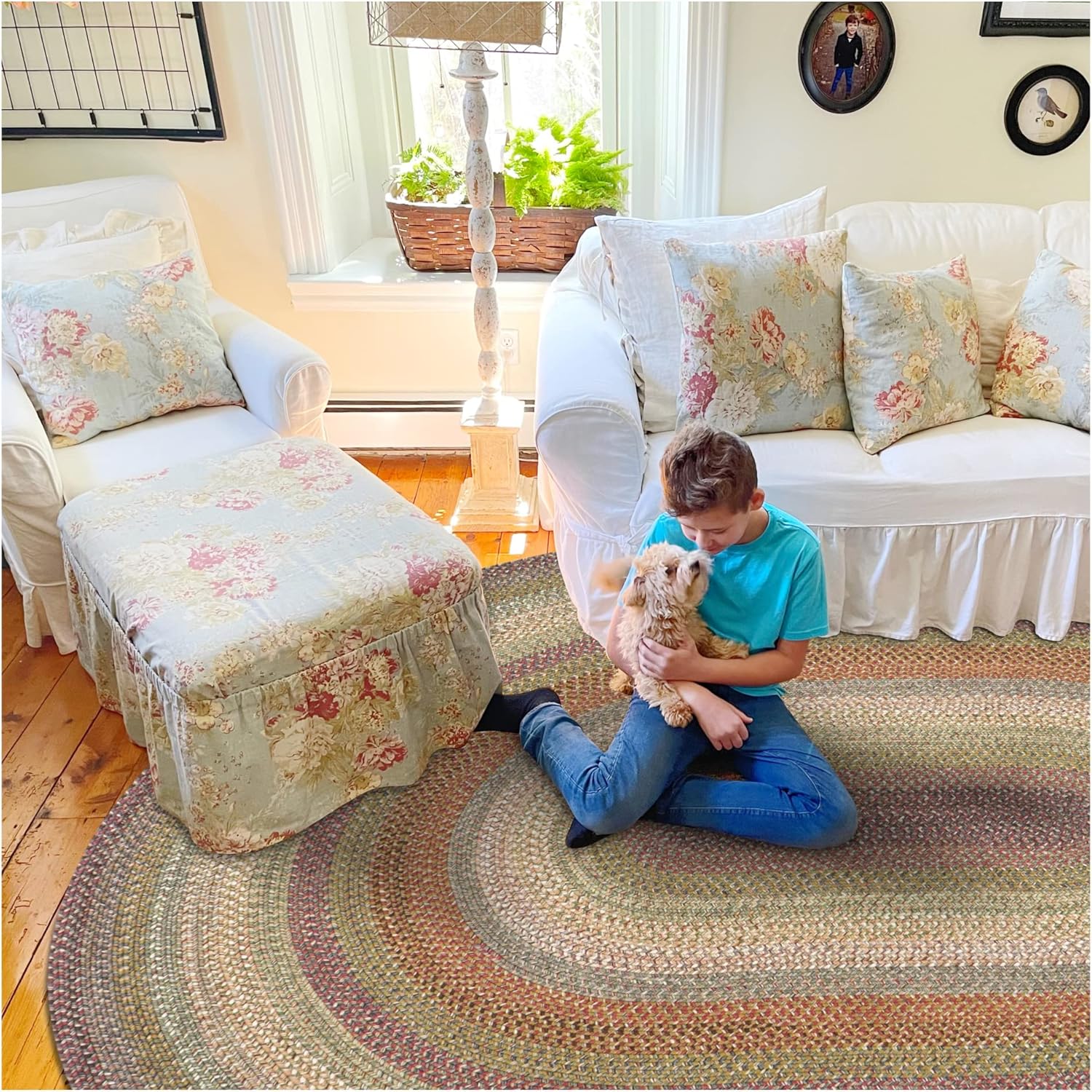 Rainforest Multicolor Oval Braided Rugs 8x10' - Country Braided Rug for Dining Room Table and Living Room, Also ideal for Patio, Soft, Easy to Maintain and Pet Friendly - Both Indoor and Outdoor