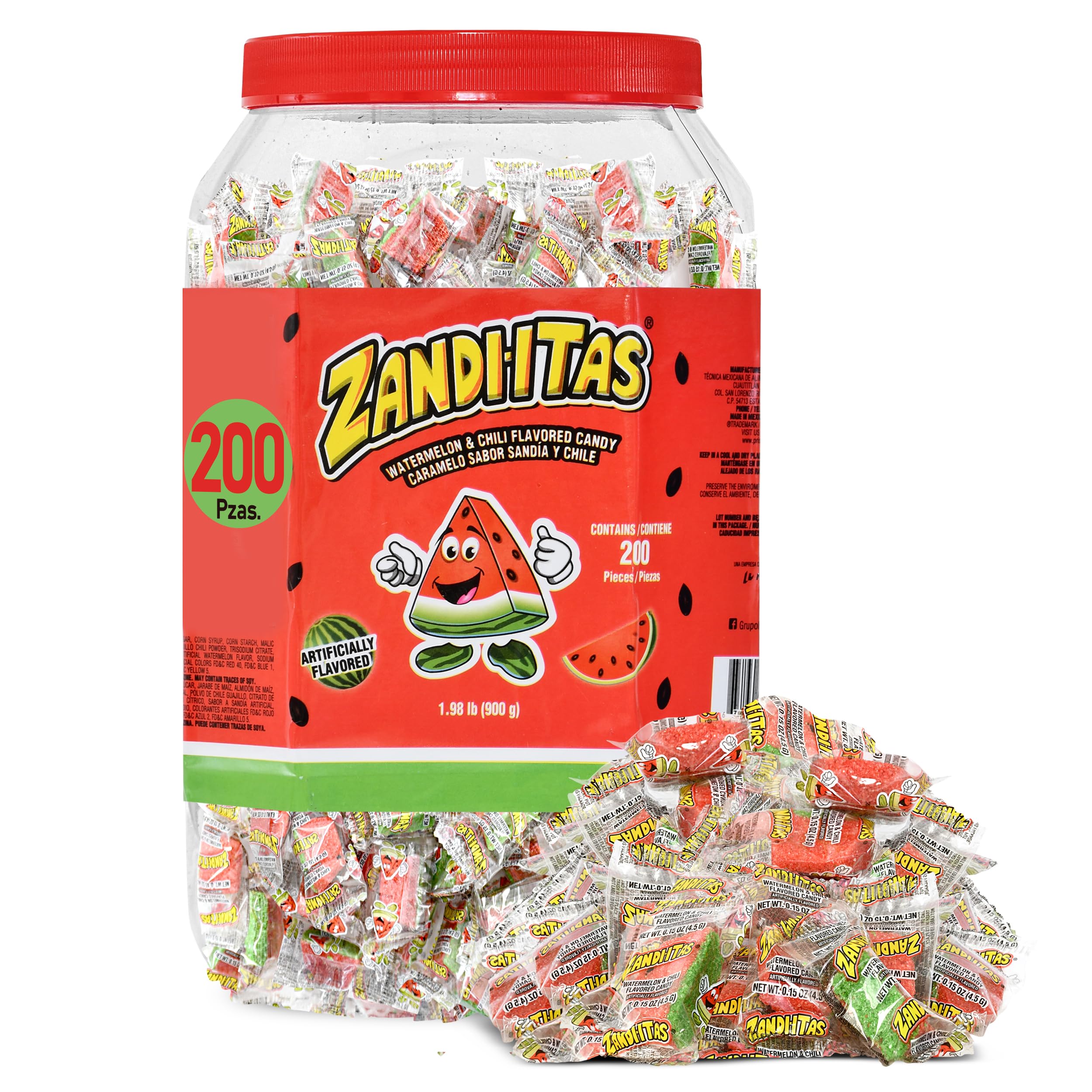 Zandiitas Watermelon Candy 200 Pcs – Authentic Mexican Spicy & Sweet Dulces – Bulk Pack for Piñatas, Party Favors, Hispanic Candy Bowls & Traditional Mexican Treats