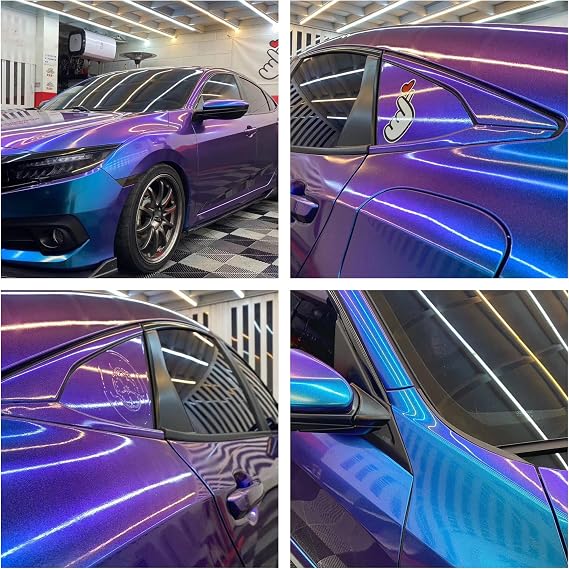 AuMoHall Purple Blue Chameleon Glossy Car Vinyl Wrap Sticker Sparking Diamond Gradient Color Change Car Body Vinyl Film Roll, 59.84'' x 7.87''