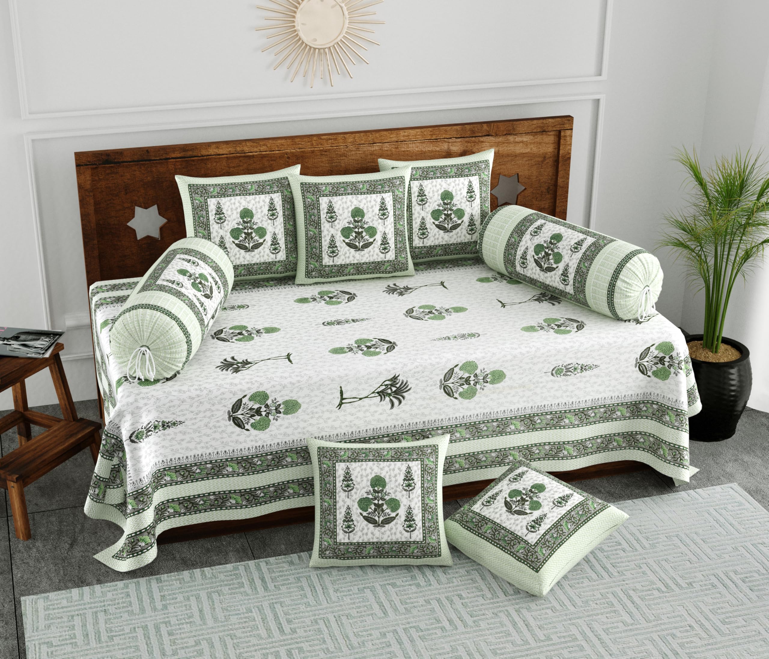 Indian Block Print Diwan Set - 8 Piece Cotton -20 Indian Block Print Diwan Set - 8 Piece Cotton -20