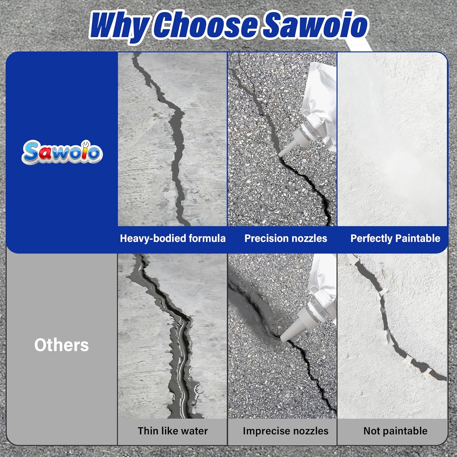 Concrete Crack Filler, 67.6 fl oz High Elasticity Cement Crack Filler, Self-Leveling Flexible Repair Sealant for Driveway, Sidewalk, Foundation, Indoor/Outdoor Use