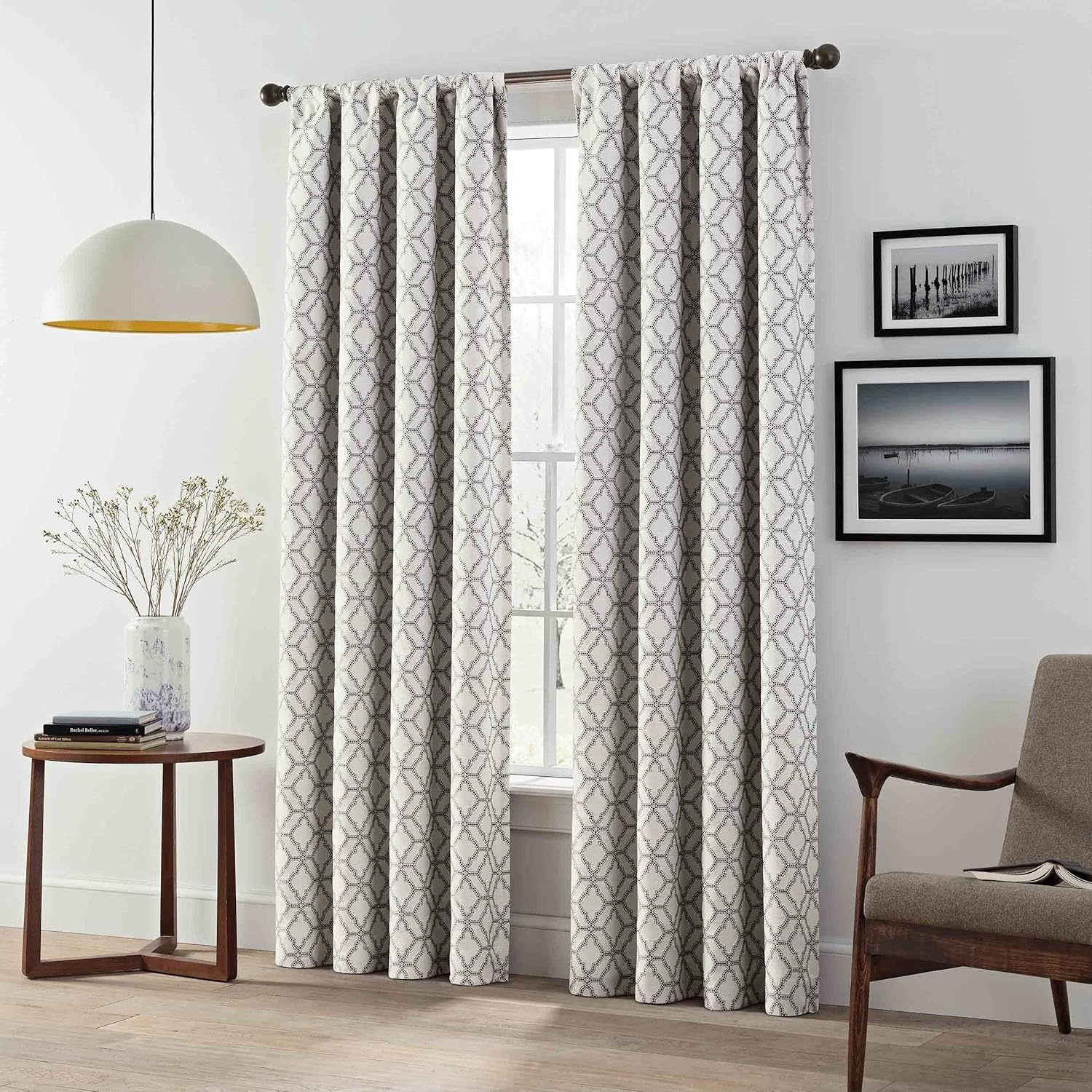 Eclipse Lollie Total Privacy Blackout Rod Pocket Trellis Design Window Curtains (2 Panels), 52 in x 84 in, Grey