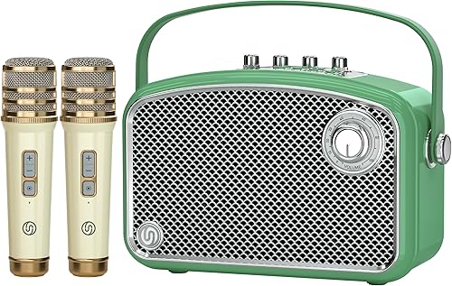 Karaoke Machine, 120W Peak Bluetooth Karaoke Speaker with 2UHF Microphones, Small PA System for Adults Kids with BassTrableEcho Adjustment, Supports