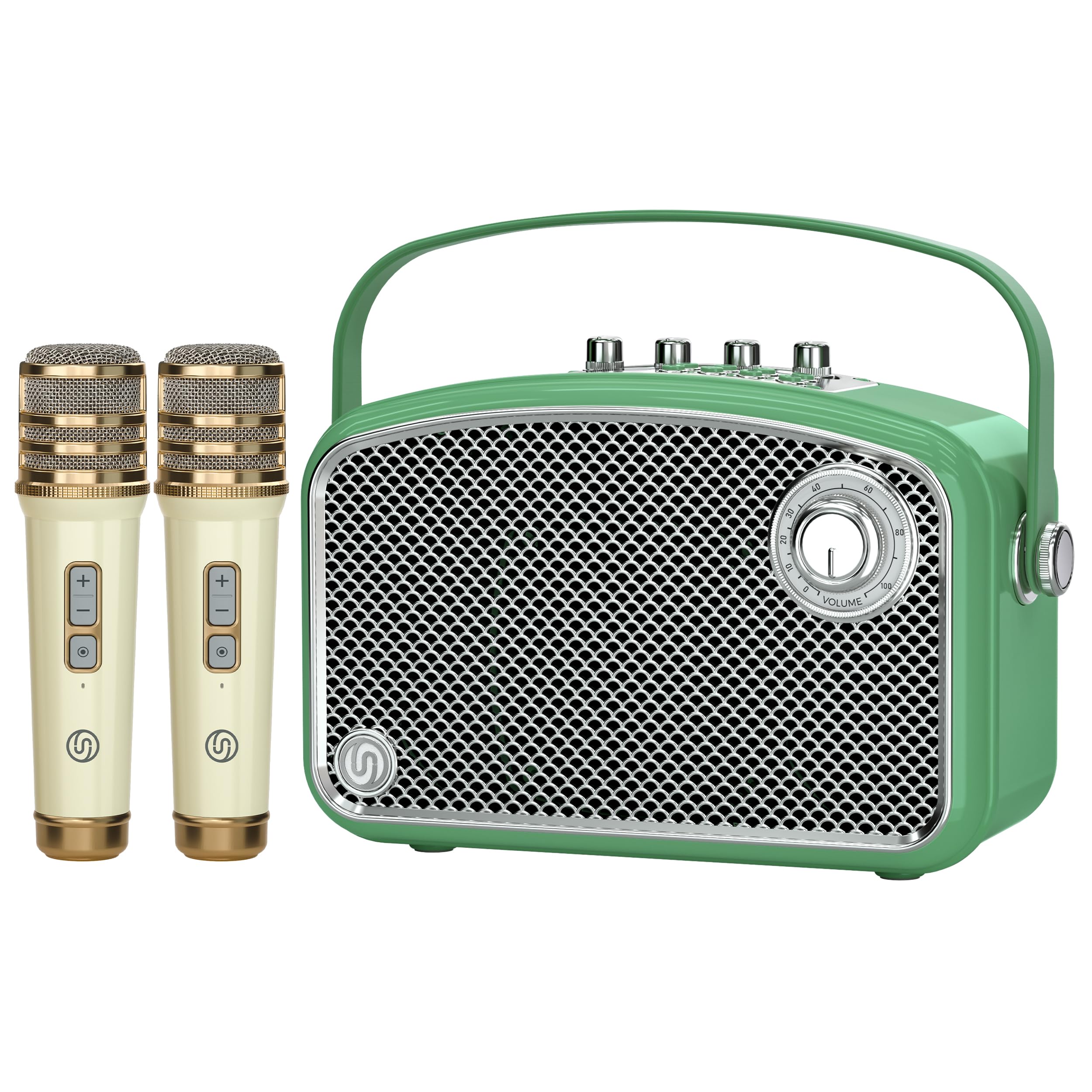 Karaoke Machine, 120W Peak Bluetooth Karaoke Speaker with 2UHF Microphones, Small PA System for Adults Kids with Bass/Trable/Echo Adjustment, Supports TF/USB/AUX/Live/Instruments for Home Party Events