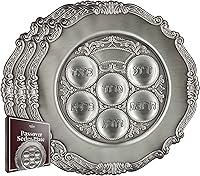 Vista 8 de The Dreidel Company Plato Seder de Pascua tradicional de peltre de 12 pulgadas, plato tradicional de Judaica para Pésaj, Kaarah para Pesaj
