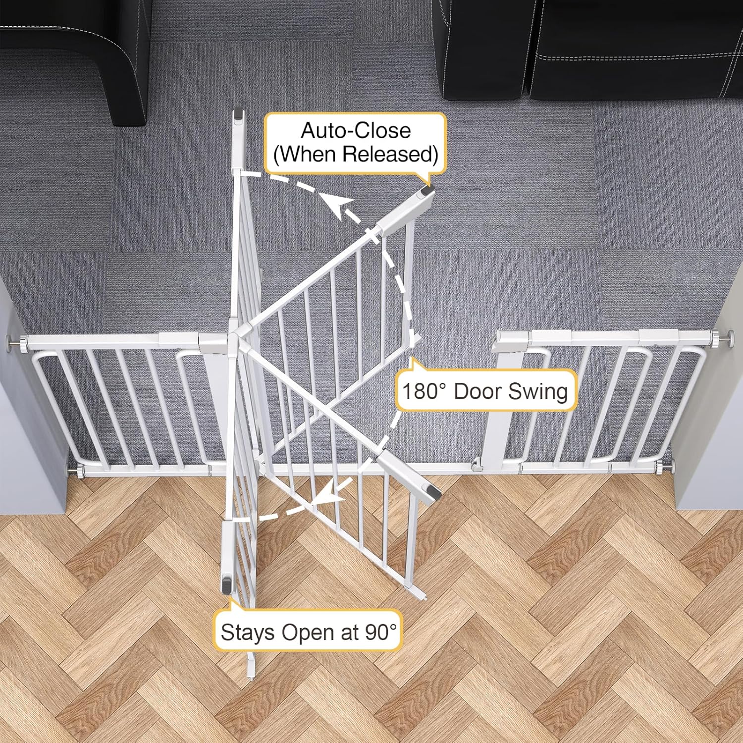 Cumbor 29.7-57" Extra Wide Baby Gate for Stairs, Mom's Choice Awards Winner-Dog Gate for Doorways, Pressure Mounted Walk Through Safety Child Gate for Kids Toddler, Tall Pet Puppy Fence Gate, White