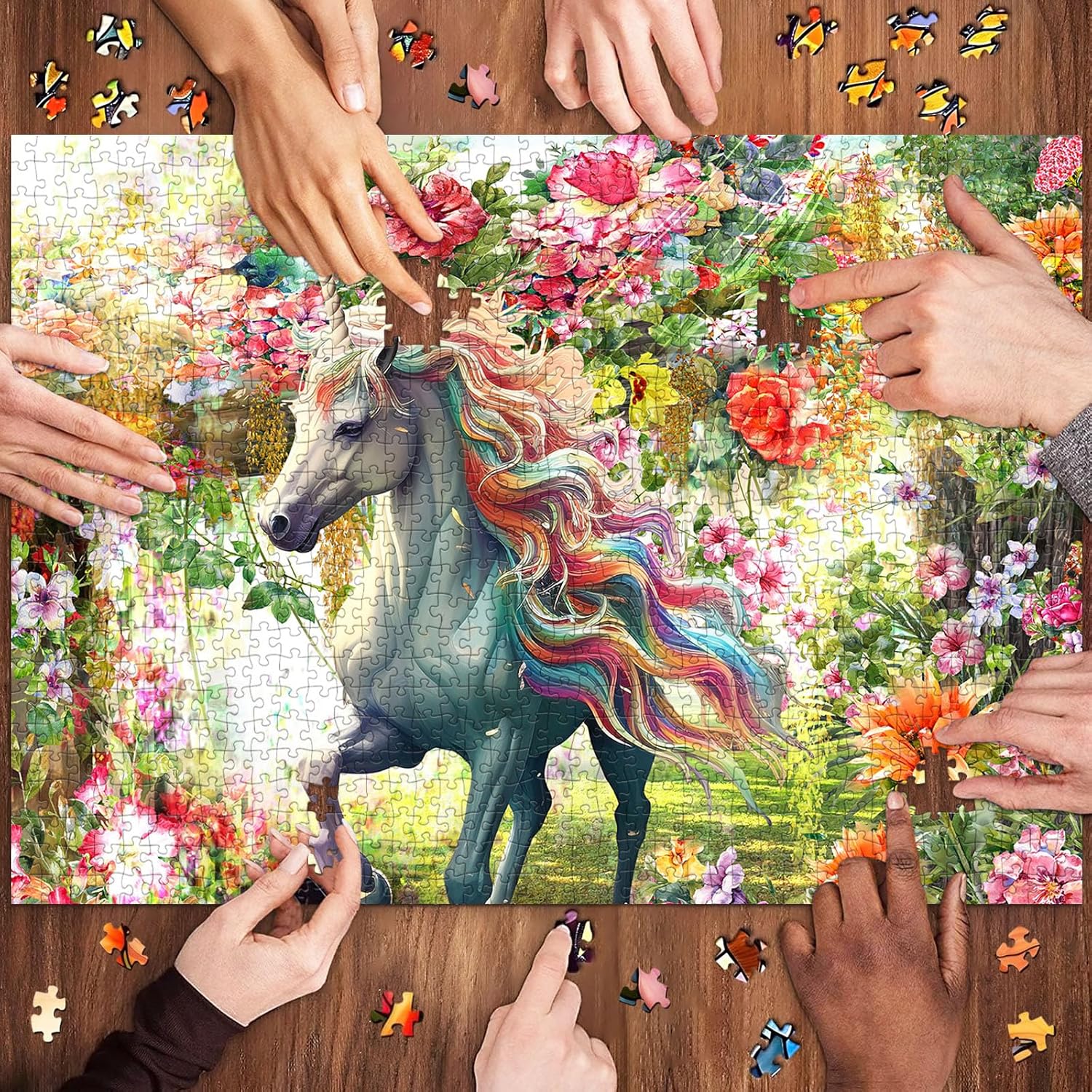 Jigsaw Puzzles for Adults 1000 Pieces, Home Decor Birthday Party Gift Toy for Men Women Elders Seniors, 1:1 Poster, Interlock Perfectly Letter on Back No Dust (Flower's Unicorn)
