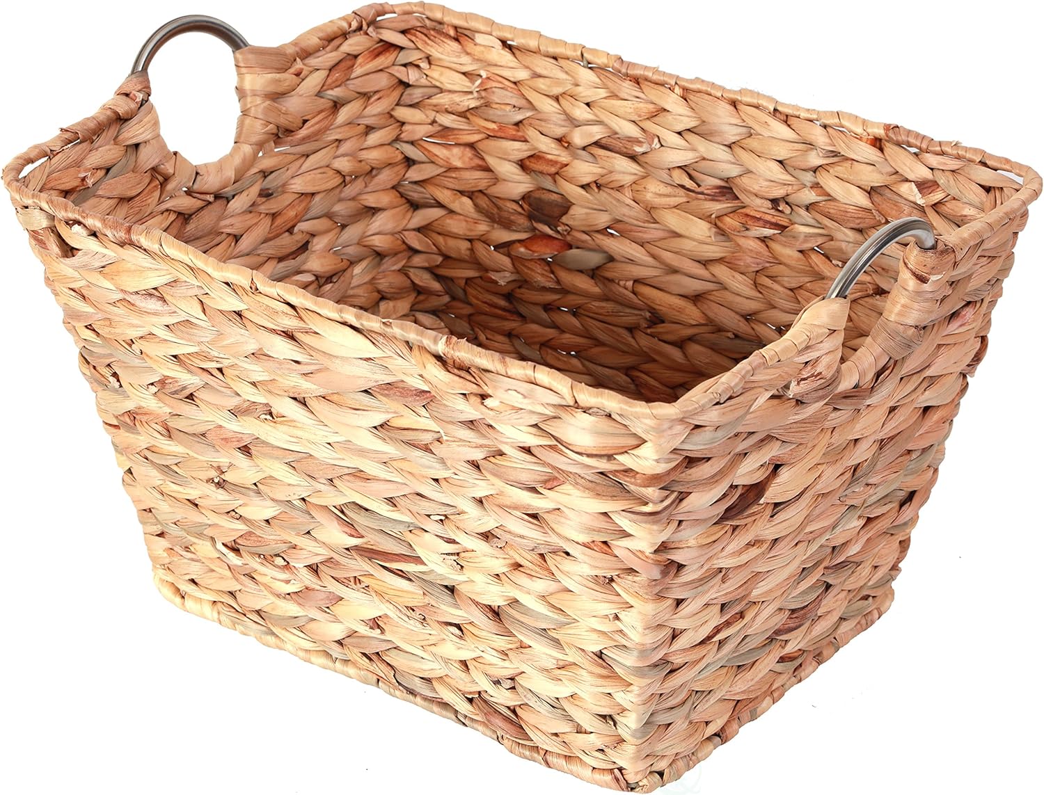 Vintiquewise Large Square Water Hyacinth Wicker Laundry Basket with Metal Handles