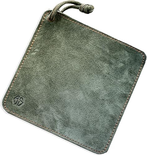 Miniatura 1 de Angus Stoke Agarraderas de cuero de búfalo  Hecho a mano, resistente al calor y doble capa  Soporte para almohadillas calientes Fran (oliva