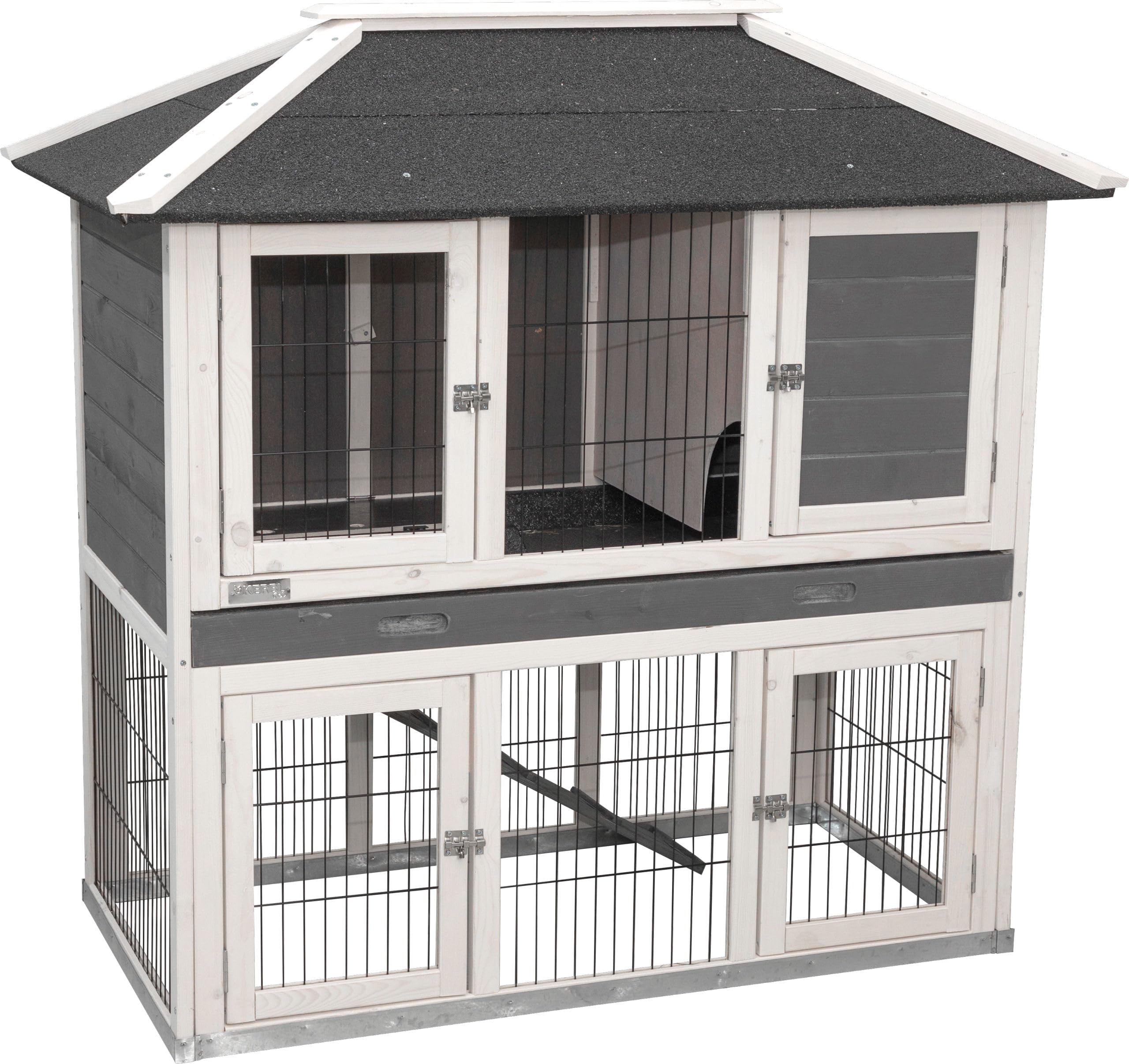 KERBL PET 81727 domek dla małych zwierząt, stajnia z wybiegiem, odporny na warunki atmosferyczne dach bitumiczny, wymiary 118 x 68 x 118 cm
