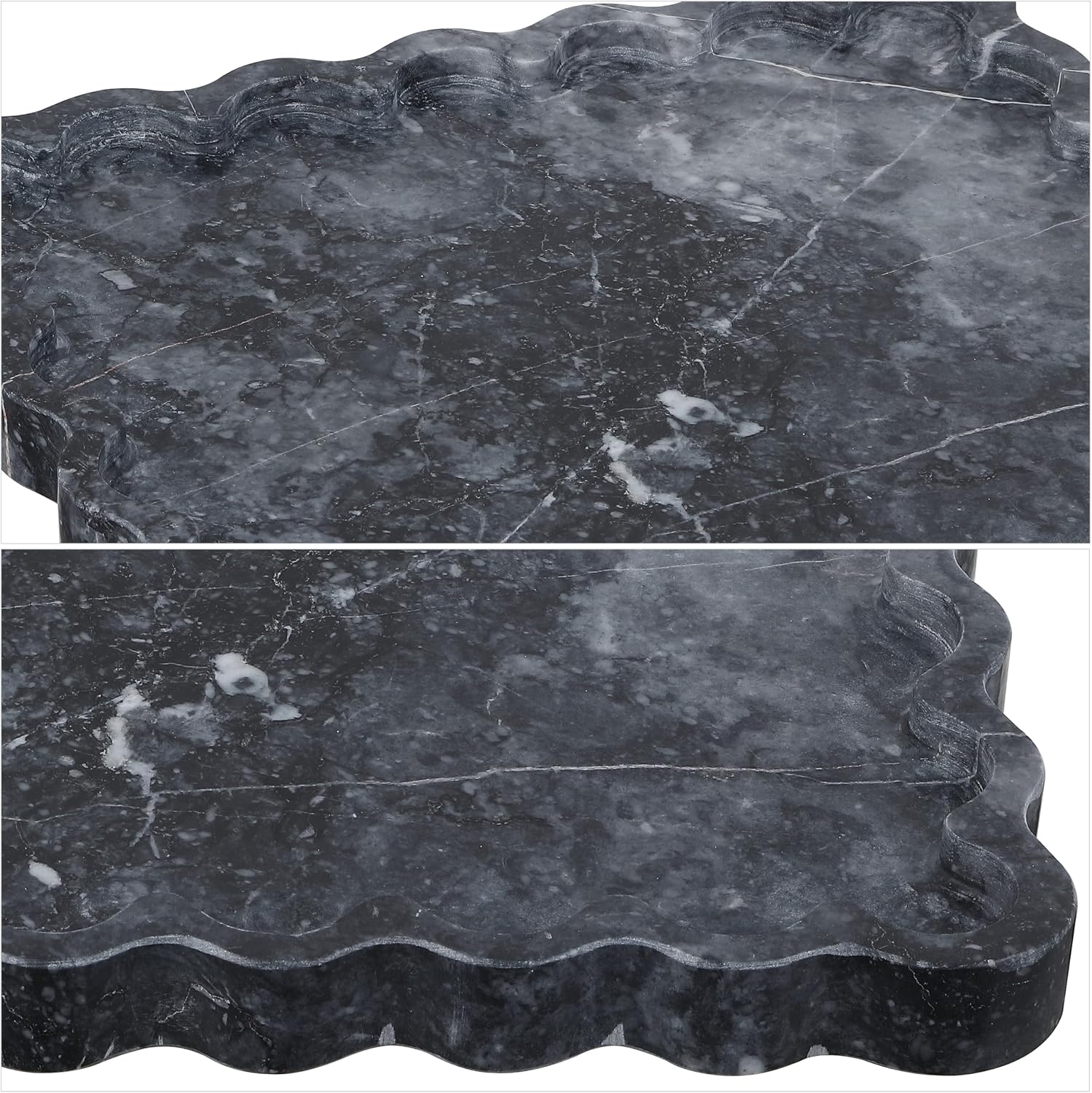 SAFAVIEH Home Collection - Ava Scalloped Tray, Charcoal Marble Decorative Accent, Square Serving Tray (RDC4054A)