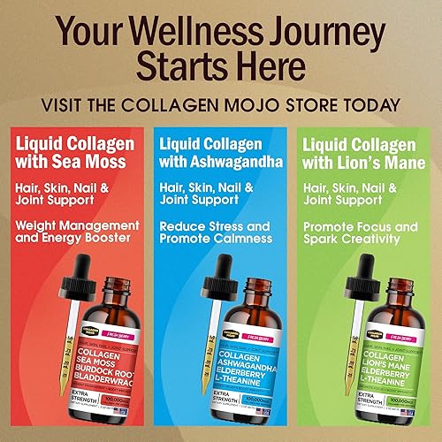 Miniatura 6 de Collagen Mojo Péptidos de colágeno líquido con musgo marino, raíz de bardana y vejiga + péptidos de colágeno líquido con Ashwagandha, saúco y