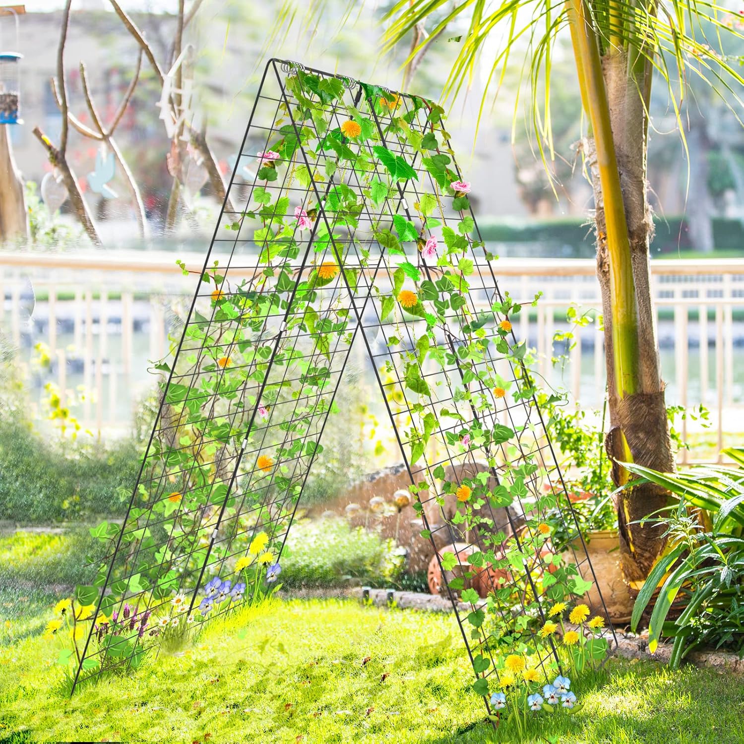 S AFSTAR 46 x 34 Inch Cucumber Trellis for Garden, 4 PCS Foldable A-Shape Plant Support W/18 Clips, 8 Ground Stakes, 4 Spiral Connectors, 12 Cable Tie, Twist Tie, Garden Trellis for Climbing Plants
