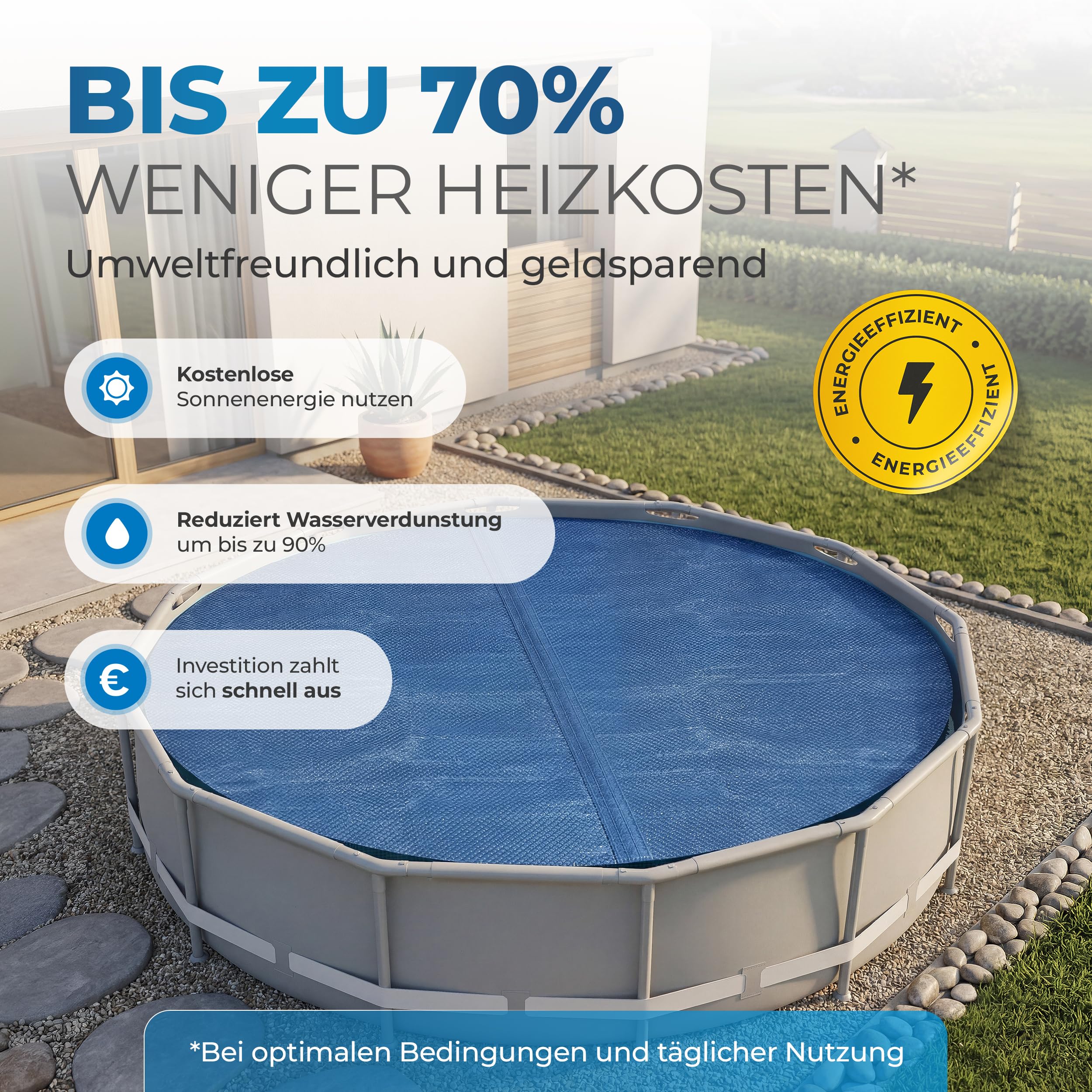 Miganeo Premium Pool Solarplane rund Ø 457 cm | Solarfolie für Pools | schwarz-blau und zuschneidbar | runde Solarabdeckung mit Ø 457 cm für bessere Wärmespeicherung in Pools durch Poolheizung