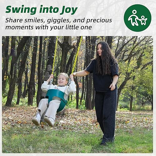 Miniatura 4 de Asiento de columpio para niño con respaldo alto y cadenas revestidas amarillas, totalmente montado, accesorios para columpio para bebés