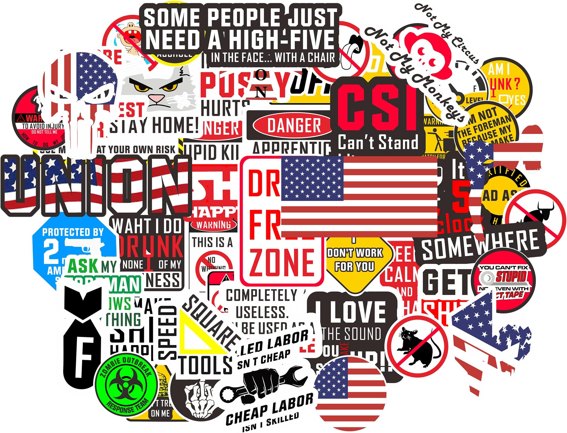 Big 50 PCS Hard Hat Stickers for Tool Box, Hardhat, Hood, Helmet, Funny Blue Collar Stickers, Prank Meme Vinyl and Waterproof Decal for Mechanics, Electricians, Union, Oilfield, Military, Construction