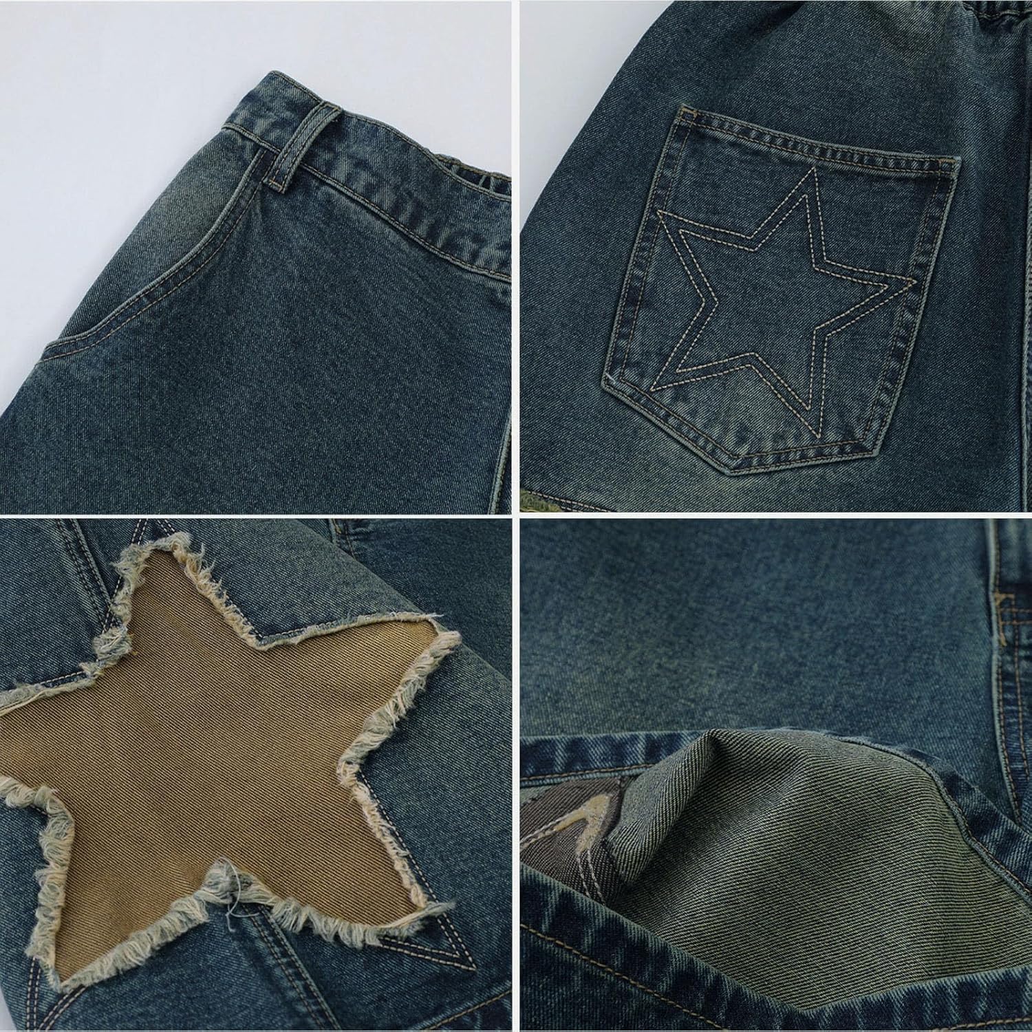 Women's Y2K Star Denim Shorts Elastic Waist Summer Casual Loose Straight Baggy Jeans Shorts Jorts with Pockets - Image 3