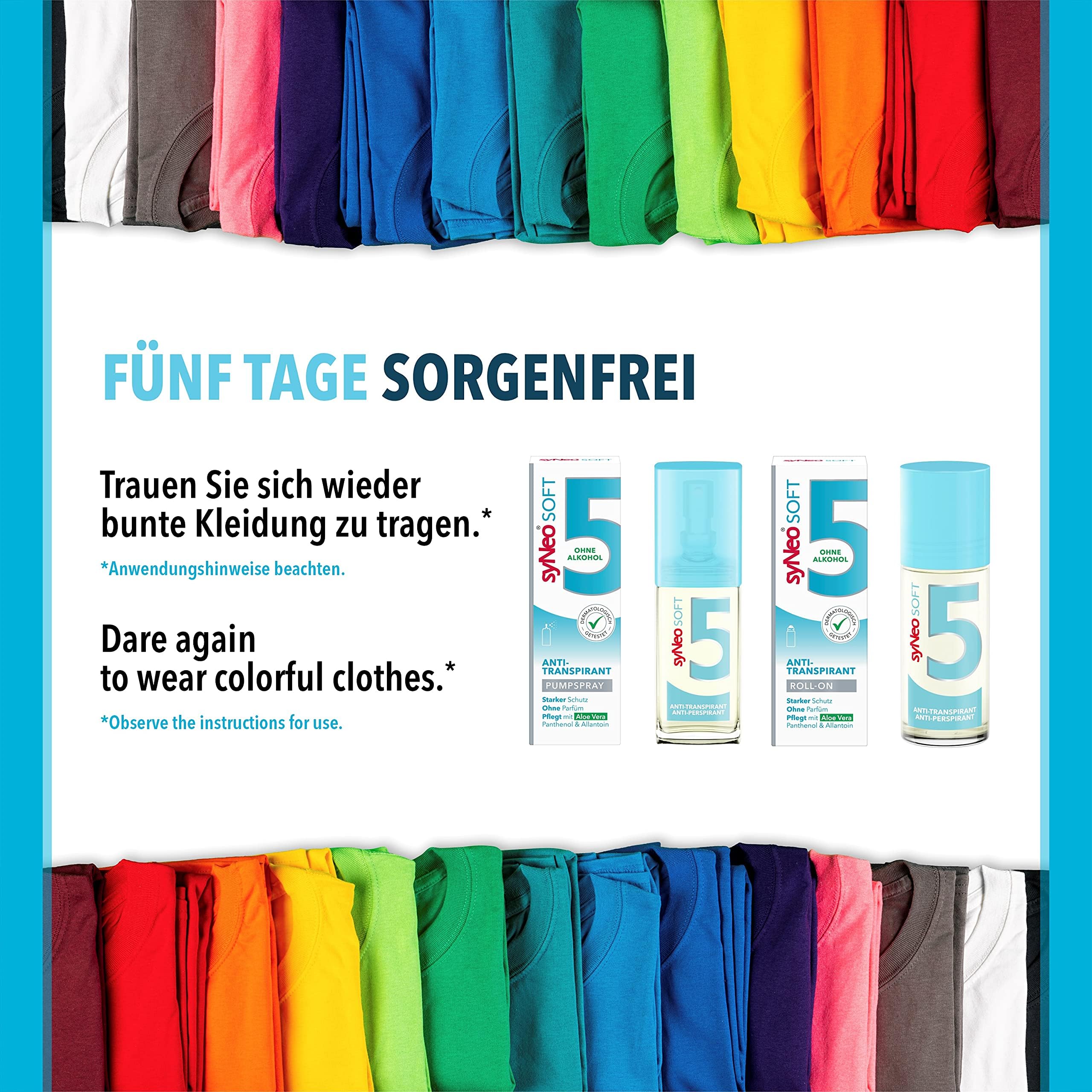 syNeo 5 soft Antitranspirant Roll-On – für empfindliche Haut – sensitiver Deo Roller gegen Schwitzen – dermatologisch getestet – Halal & ohne Alkohol - mit Aloe Vera – Made in Germany – 50 ml