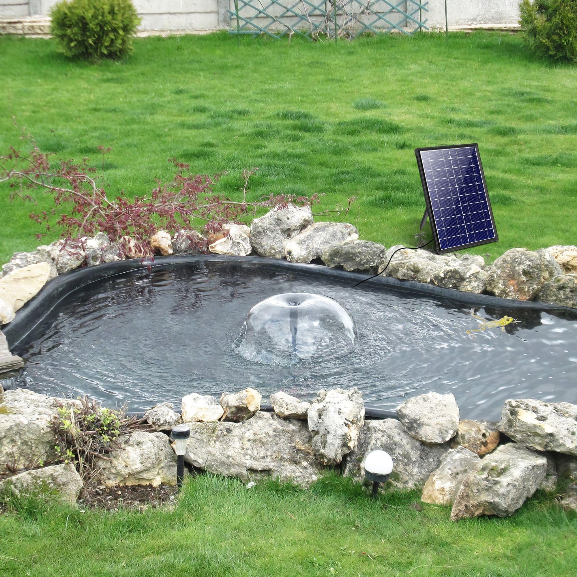Biling Solarbrunnen mit Akku, 7,5 W Solar-Teichpumpe mit 3600 mAh Batterie Schwimmende Solarpump mit 10 Sprühstilen und Solar Sauerstoffpumpe für Teich Teichbelüfter