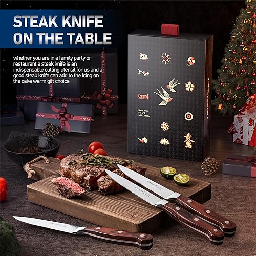 Vista 4 de Emojoy Cuchillos para carne, juego de 8 cuchillos para carne, altamente resistentes y duraderos, cuchillos de carne dentados de acero inoxidable