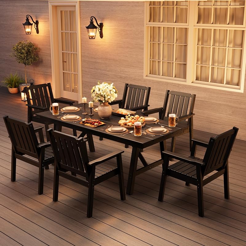 Garvee Outdoor Patio Dining Chairs Set of 2, Outdoor HDPE Garden Dining Chairs, Sturdy Frame, Waterproof, All-Weather for Backyard, Poolside, Porch, Deck, Black image 3