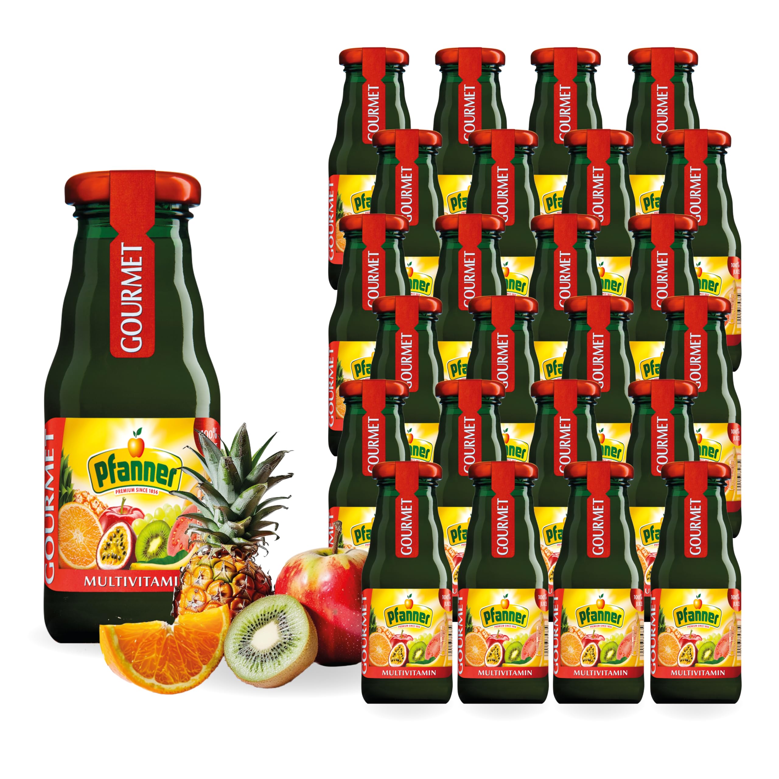 Pfanner Gourmet 100% Multivitaminsaft – 24 x 0,2L Einwegglas – Hochwertiger Multivitamin Saft aus Konzentrat – Für Gastronomie, Hotellerie & anspruchsvollen Genuss zuhause