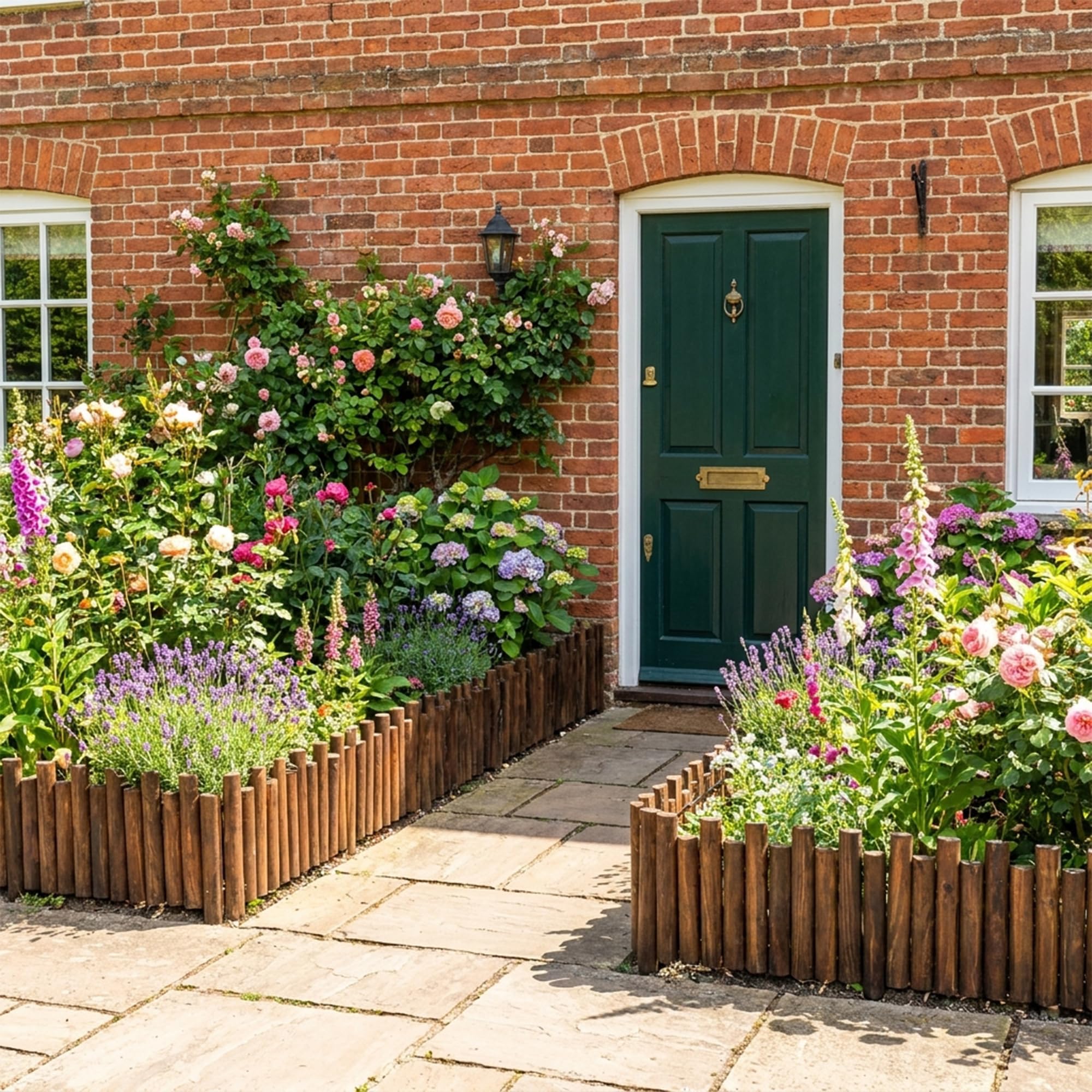 Recinzione da Giardino in Legno Finitura Legno Bruciato Altezza Totale 35cm Lunghezza 120cm per Prato e Aiuole Recinzione Flessibile e Decorativa #K650A01