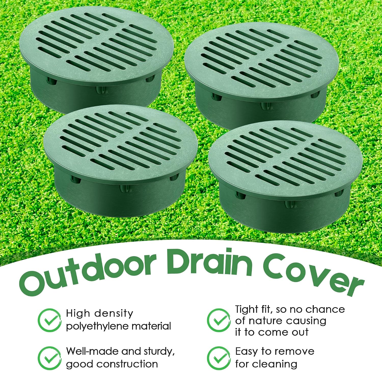 Meonum 4 Pcs 6" Round Grate Drain Cover, Outdoor Round Flat Grate Cover Fits 6" Drain & Sewer, for Triple Wall Pipe, Corrugated Landscape Pipe, Small Lawns