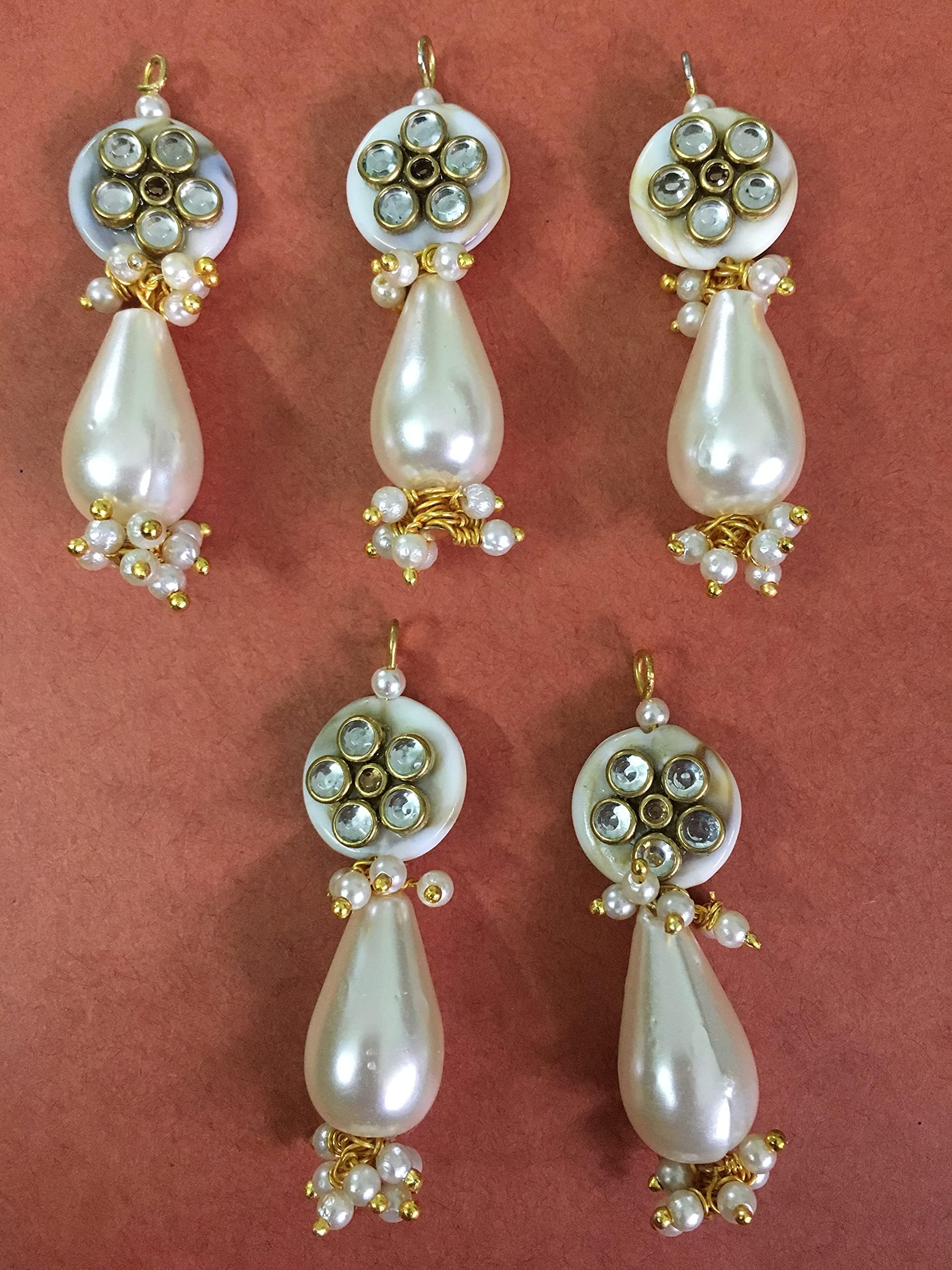 SYNC White Pearl Tassel Hanging kundan Button for Kurtis Dresses Women Girl latkan Fringe Sewing Dress Decoration Fancy Craft Suits Stylish Clothes Sarees Gowns Fabric Clothes