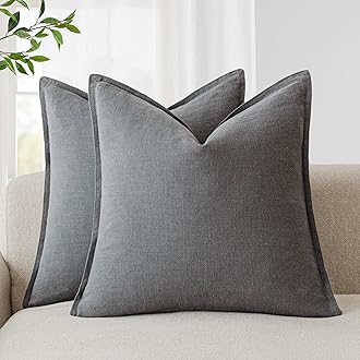 Foindtower Pack of 2, Decorative Linen Soild Throw Pillow Covers Soft Accent Square Cushion Case Boho Farmhouse Pillowcase for Chair Couch Sofa Bedroom Living Room Home Decor 16 x 16 Inch Grey