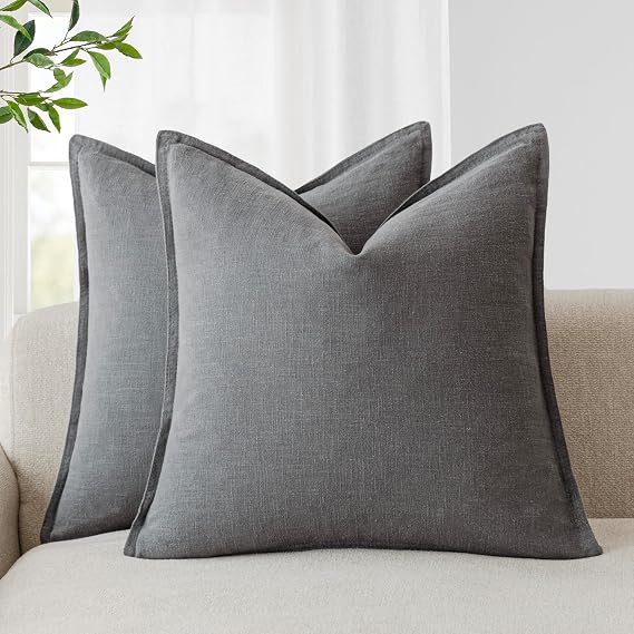 Foindtower Pack of 2, Decorative Linen Soild Throw Pillow Covers Soft Accent Lumbar Cushion Case Boho Farmhouse Pillowcase for Chair Couch Sofa Bedroom Living Room Home Decor 12 x 20 Inch Grey