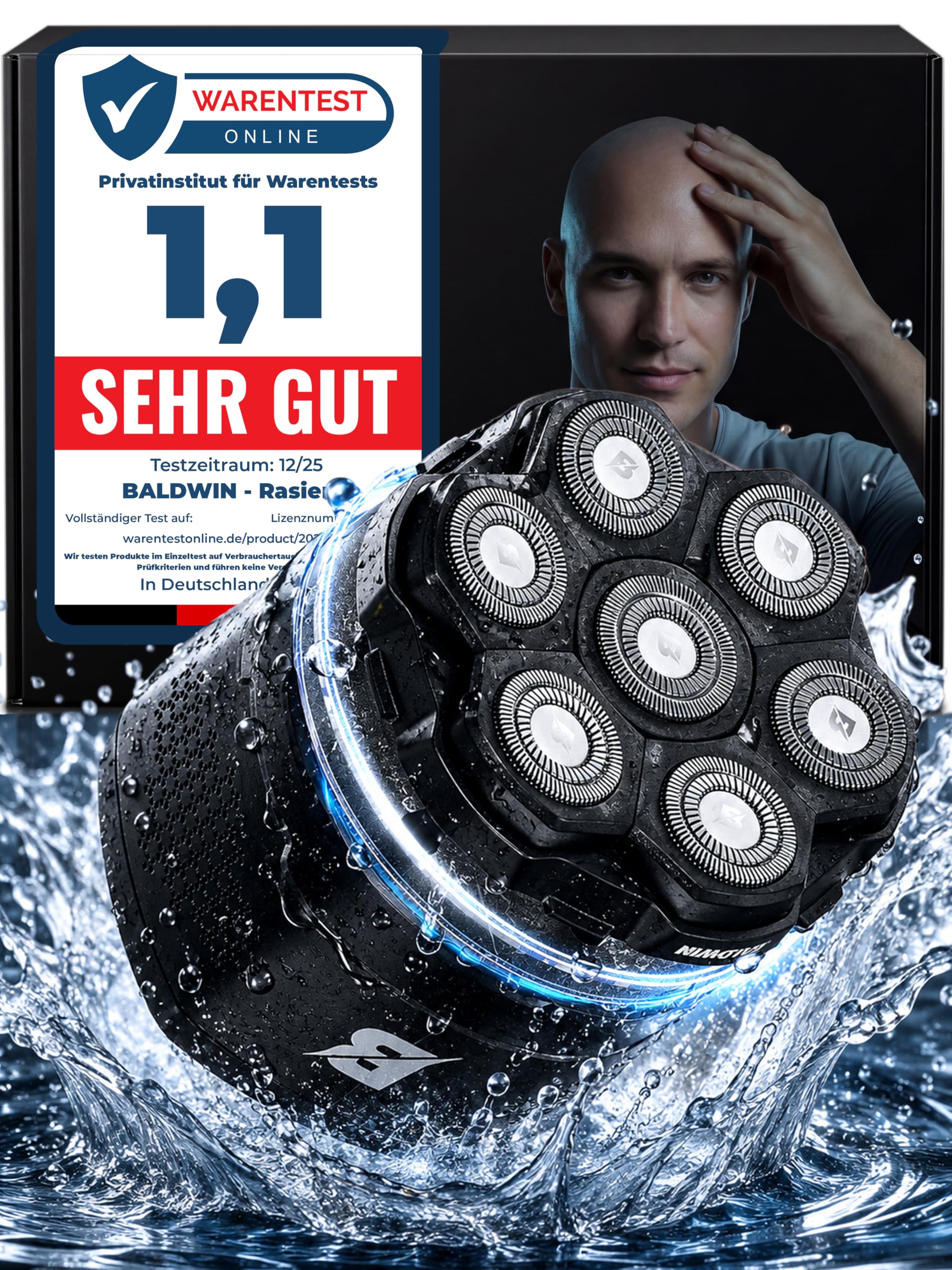 BALDWIN Glatzen Rasierer Herren – Glatzenrasierer 7D mit Magnetischen Scherkopf | Kopfrasierer Glatze | Bold Shaver Kopf | Head Shaver, Trocken und Nass Rasur, Wasserdicht, Kopf Rasierer