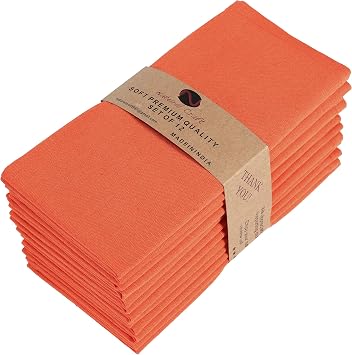 NATURALCRAFT Cloth Napkins Set of 12 Cotton Linen18x18 in Washable Napkins Cloth - Soft Durable Easter - Ideal for Hotel Farmhouse Party Wedding Dinner Spring Everyday Use Orange